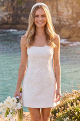 White Floral Spaghetti Straps Bodycon Short Wedding Dress