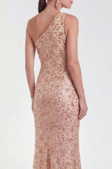 Champagne Sparkly Mermaid One Shoulder Long Mother of the Bride Dress
