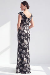 Black Floral Mermaid Long Mother of the Bride Dress with Slit