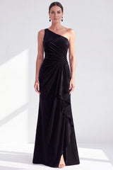 Black Velvet Mermaid One Shoulder Long Mother of the Bride Dress