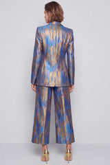 Blue Metallic Peak Lapel Two Piece Work Suits
