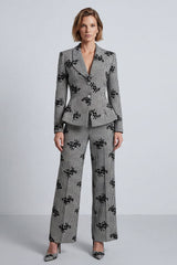 Black and White Plaid Floral 2-Piece Work Suits