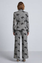 Black and White Plaid Floral 2-Piece Work Suits