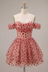 Red Corset A Line Sequins Sparkly Short Homecoming Dress with Ruffles