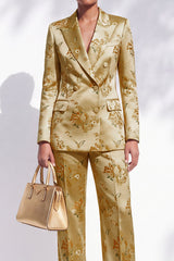 Golden Floral Peak Lapel 2-Piece Double Breasted Prom Suits