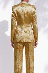 Golden Floral Peak Lapel 2-Piece Double Breasted Prom Suits