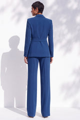 Berlin Blue Peak Lapel Long Sleeves 2-Piece Work Suits with Sash