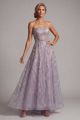 Sparkly Lilac A-Line Strapless Beaded Long Mother of the Bride Dress