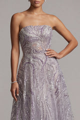 Sparkly Lilac A-Line Strapless Beaded Long Mother of the Bride Dress