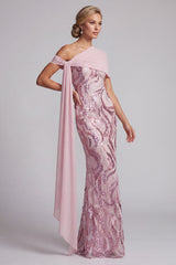 Sparkly Pink Sequins Mermaid One Shoulder Long Mother of the Bride Dress