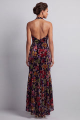 Black Floral Halter Mermaid High-Low Mother of the Bride Dress with Ruffles