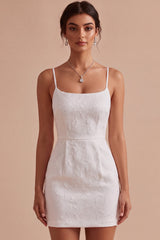 White Floral Tight Spaghetti Straps Ruched Short Graduation Dress