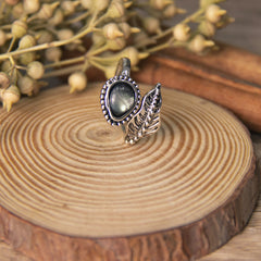 Solitaire Statement Ring with Moonstone Leaf Design Wrap