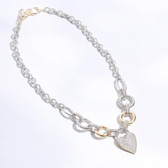 Pave Heart Charm Link Chain Necklace