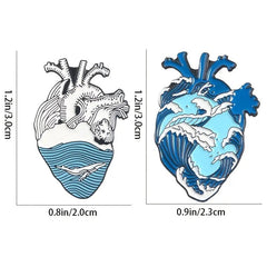 Human Heart Art Enamel Pin with Ocean Details