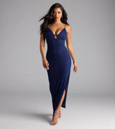 Aiza V-Neck Slit Beaded Formal Dress