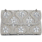 Flower Evening Handbags Chain Strap Square Shoulder Bag Crossbody Bag Crystals Rhinestone Clutch Purse