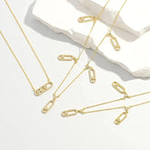 925 Sterling Silver Plated Zircon cable chain Inlay Geometric Pendant Necklace Multi Charms Necklace