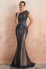 Sprkly Black Mermaid Beaded Long Prom Dress