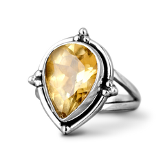 Citrine Teardrop Silver Ring
