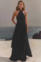 Dark Green Chiffon A Line Halter Long Formal Dress