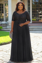 Grey A Line Appliqued Plus Size Long Mother of the Bride Dress