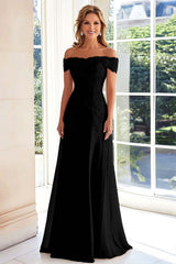 Taupe Off the Shoulder Chiffon Sheath Long Mother of the Bride Dress with Lace
