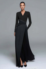 Black and White Patchwork Long Formal Dress with Pockets
