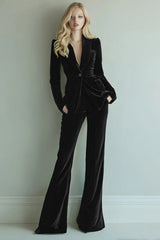 Dark Green 2 Piece Velvet Prom Suits with Pockets
