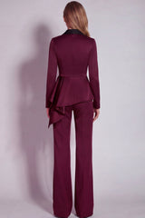 Notched Lapel Burgundy 2 Piece Business Suits with Sash