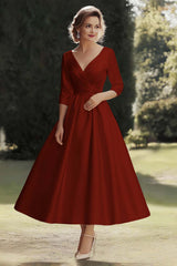 Champagne A Line Satin Half Sleeves Long Mother of the Bride Dress