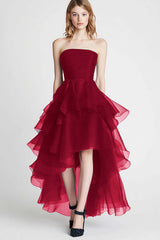 Navy Tulle Tiered Strapless A Line High-Low Formal Dress