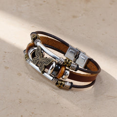 Butterfly Engraved Leather Bracelet