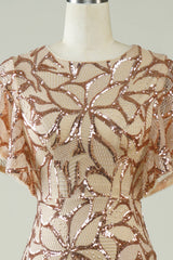 Champagne Sequins Long Prom Dress with Slit Back