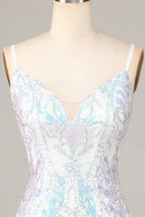 Sparkly White Sequins V Neck Bodycon Short Homecoming Dress
