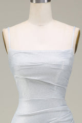Grey Mermaid Sparkly Prom Dress with Pleated