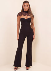 Chasing Forever Jumpsuit with Lace Collar - Black