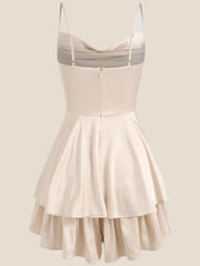 Cowl Neck Light Champagne Ruffles Short Princess Dress