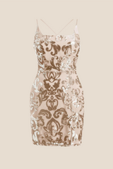 Spaghetti Straps Gold Sequin Bodycon Short Dress