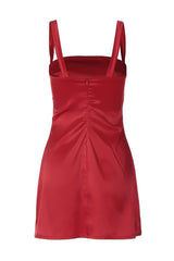 Navy Blue Satin Square Neck Short Dress