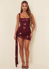 Distant Memories Drape Mini Dress - Burgundy