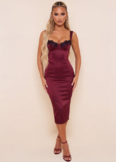 Dream State Lace Trim Midi Dress - Burgundy