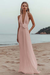White A Line Deep V-Neck Long Engagement Dress