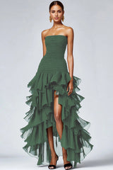 Eucalyptus Strapless Tulle Tiered Ruffles Formal Dress