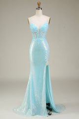 Sparkly Mermaid Sequin Prom Dress with Slit