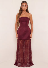 First Desire Mini Dress With Detachable Lace Skirt - Burgundy