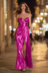 Sparkly Gold Sweetheart Metallic Long Formal Dress with Slit