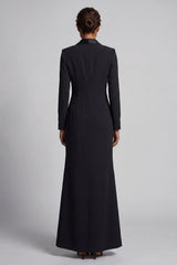 Shawl Lapel Black and White Mermaid Double Breasted Long Work Dress
