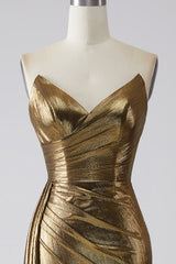 Sparkly Mermaid Golden Long Prom Dress with Slit