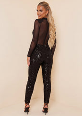 Midnight Memories Sheer Sequin Jumpsuit - Black